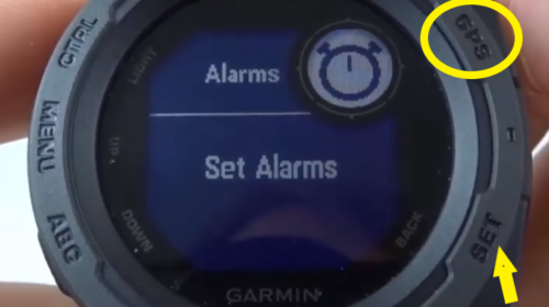 Garmin Instinct Set Alarms Set Button