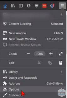 How to swtich default browser in firefox menu - options button